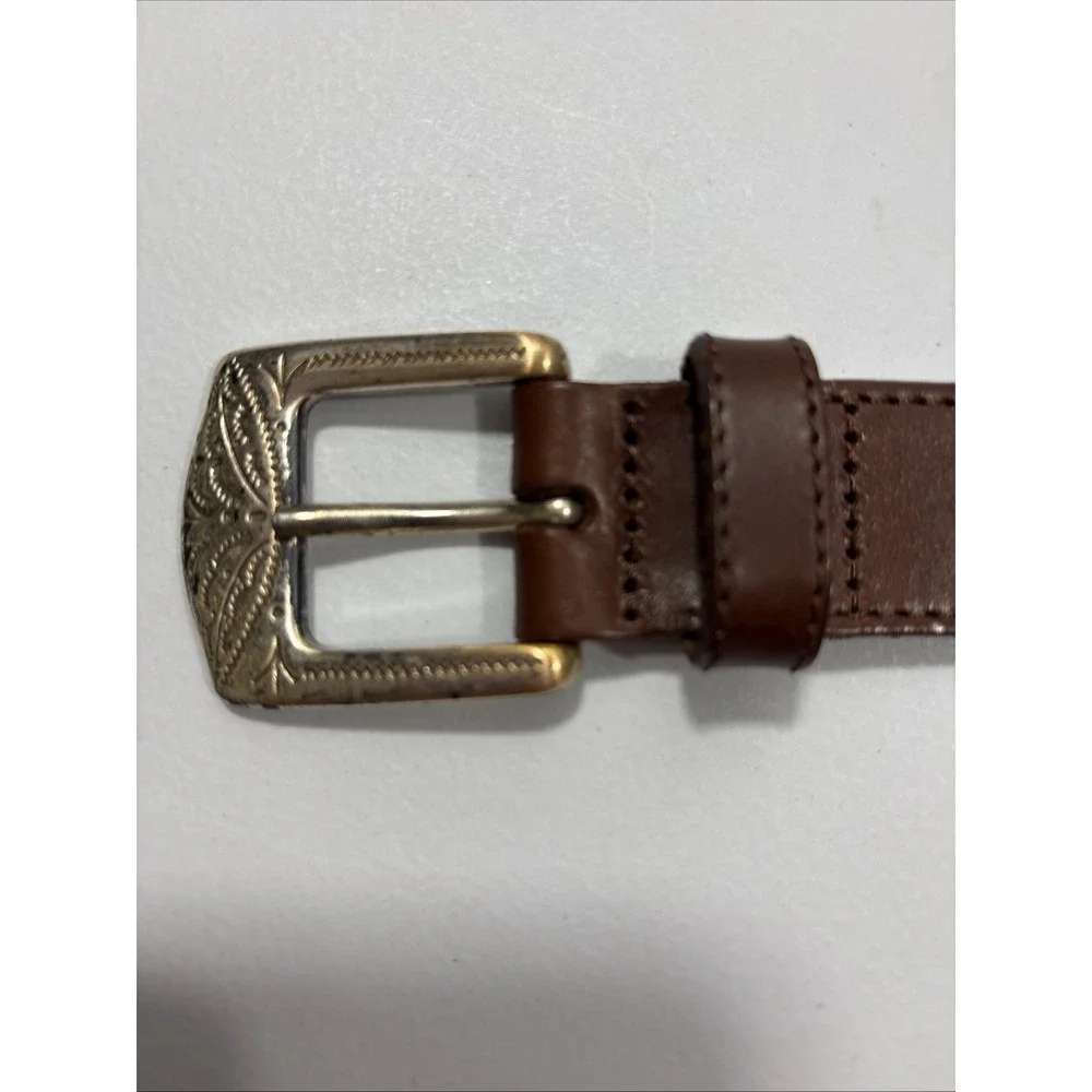 Fossil Vintage Brown Leather Western Concho Link Belt Silver Engraved Plates S